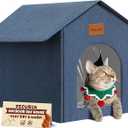 Outdoor Cat House Weatherproof, Insulated Cat Dog Houses for Outdoor/Indoor Cats for Winter, Waterproof Feral Stray Cat Shelter with Door Curtain and Warm Cushion, Easy to Assemble, Navy Blue