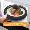 Microwave Glass Cover Splatter Guard Lid with Anti-scald Silicone Handles and Vented Edge for Food Pot Plate Cover 10.5 inch Diameter Black Height 3.35 inches