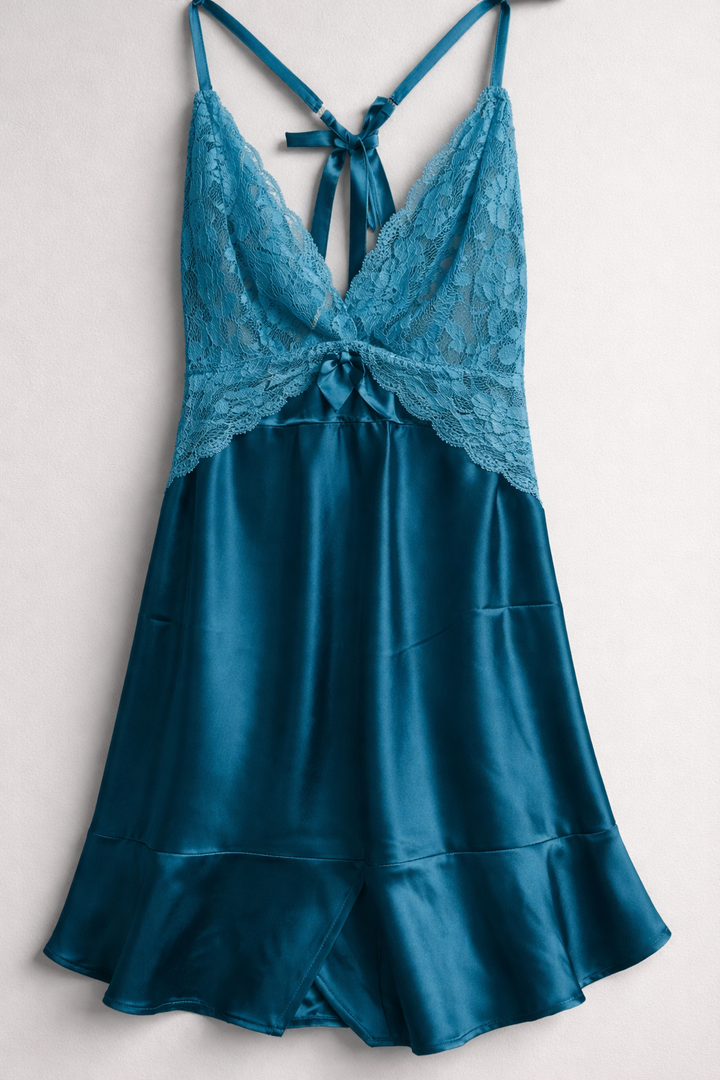 Lingerie For Women Satin Nightgown Lace Babydoll Silk Sleepwear Mini Nightdress Side Slit, Medium