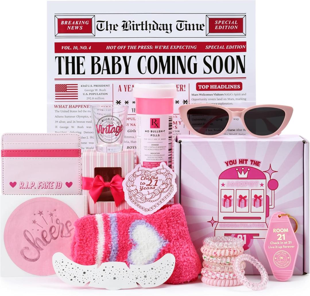 21st Birthday Gifts for Her - Pink Gift Box Set for Women Turning 21, Unique Happy 21st Birthday Decorations for Her, Cool 21 Year Old Bday Presents Ideas for Girls Daughter, Female, Sister, Friend