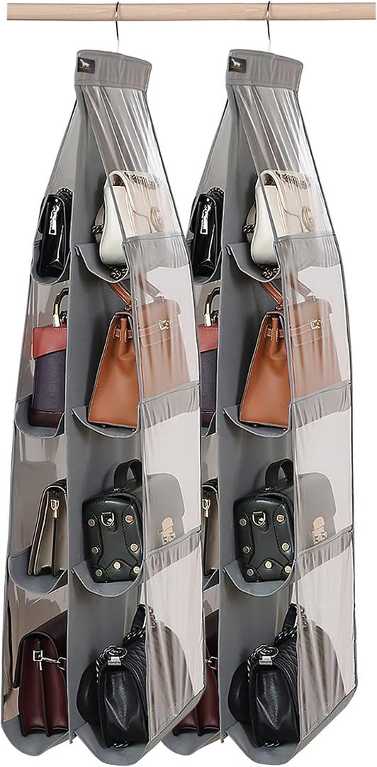 Purse Organizer - 2 Pack, Purse Hanger Heavy DutyPurse Organizer for ClosetThicken Metal Hooks,Hand Bag Storage OrganizerPurse Organizer, Grey