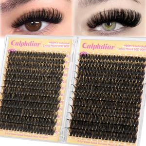 calphdiar Lashes Clusters 60D+80D Thick Eyelash Clusters 480PCS Wispy Lash Clusters Eyelash Extensions Fluff D-curly Individual Lashes 10-18mm DIY Volume Lash Extension at Home