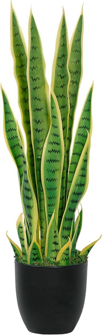 Artificial Snake Plant  28in Faux Sansevieria Plants, Fake Floor Plant for Indoor Outdoor, Front Porch Patio Home Office Decor, Mother-in-Laws Tongue, Yellow 1Pcs