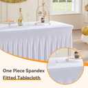 Outpain White Spandex Table Clothes for 8 Foot Rectangle Tables-6Pack 8FT Spandex Fitted Table Cover, Wrinkle Free Tablecloths with Skirt for Parties, Wedding, Birthday, Banquet, Festival