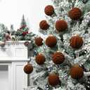 12 Pcs 3.15 Inch Velvet Christmas Tree Ornaments BulkFlocked Christmas Balls Plastic Shatterproof Xmas Hanging Ornaments Decorations Set for Tree Garland Wreath (Brown)