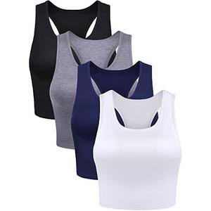 Boao 4 Pieces Basic Crop Tank Tops Sleeveless Racerback Crop Top for Women Size XL