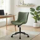 YOUNIKE Office Chair, Armless Desk Chair Computer Chair with Wheels, Modern Upholstered PU Leather Task Chair, Rolling Adjustable Swivel Home Office Desk Chair, Dark Green, 22.04 inches x 22.04 inches x 36.61 inches