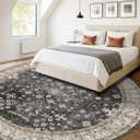 10ft Round Washable Rug - Large Area Rug for Living Room, Dining Room, Black Soft Farmhouse Bedroom Carpet with Geometric Floral Pattern, Modern Boho Dcor, Low Pile & Soft Stain Resistant