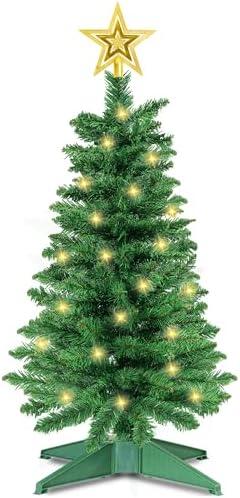 3 Feet Green Christmas Tree with Lights, 8 Modes Timer 50 Warm White Lights Battery Operated Small Artifical Full Christmas Tree for Indoor Home Tabletop Office Xmas Holiday Decorations