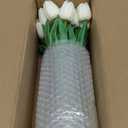 White Tulips Artificial Flowers with Vase, 15 Pcs Faux Tulip Stems in Vase, Real Feel PU Flowers Arrangement Suitable for Kitchen Living Office Spring Decor, Centerpiece Table Decorations
