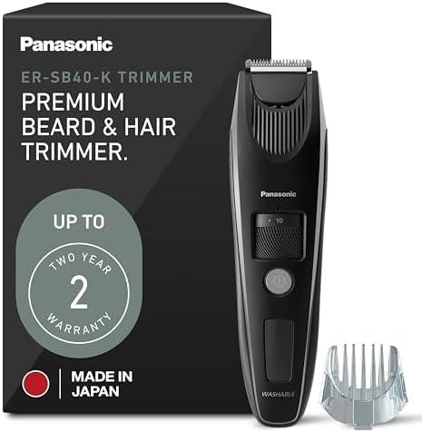 Panasonic Beard Trimmer for Men Cordless Precision Power, Hair Clipper with Comb Attachment and 19 Adjustable Settings, Washable, ER-SB40-K, 0.5-10mm lengths, 1 Pack