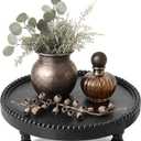 EOSAHR Pine Wood Rustic Round Display Riser for Room Decor– Beaded Pedestal Tray Stand for Cake Stand, Plant Stand - New House Essentials, Boho Home Decor or Bathroom Decor Accents (Black)