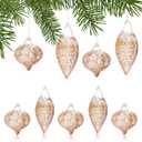 DN DECONATION Glossy Ice Grass Brown Glass Christmas Ornaments, Vintage Ball Ornament Set Hanging Teardrops & Round Lantern Balls Assorted for Xmas Tree Home Party Decor (9Pcs) (Rose Gold)