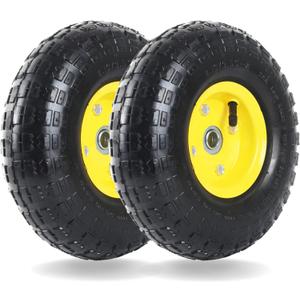 AR-PRO (2 Pack) 4.10/3.50-4 Tire and Wheel, Replacement 10-Inch Pneumatic Tire with 5/8" Bearings and 2.2" Offset Hub, Compatible with Hand Truck, Wheelbarrow, Wagon, Gorilla Carts (Yellow)