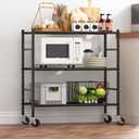 Sakugi Storage Shelves Organizer - 3 Tier Metal Shelf Organizer with Metal Wheels and Adjustable Leveling Feet, Heavy Duty Garage Shelving for Kitchen, Pantry and Closet, 33.1"x12.6"x32.5", Black