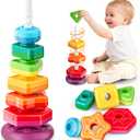 Baby Spinning Stacking Toys for Toddlers 1-3, Sensory Montessori Toys for One Year Old Girl Boy, Rainbow Ring Stacker Tower, Educational Learning Toy, Perfect Christmas Birthday Valentines Gifts