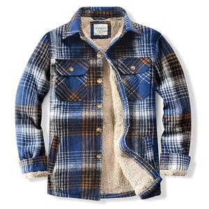 WINDFIT Men's Shirt Jacket Casual Button Down Shacket Flannel Jacket Warm Soft Plaid for Men Brown (3X-Large, Brown Line)