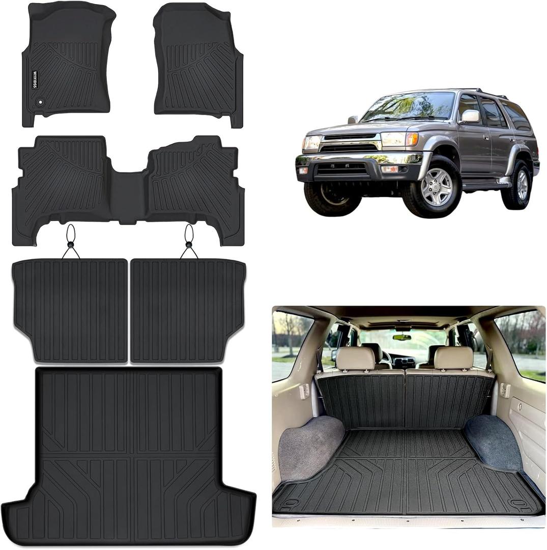 Floor Mats for 1996-2002 Toyota 4Runner with Trunk Mat & Backrest Mat, TPE All Weather Protection 1st & 2nd Row Full Set Car Liners Covering The Backrest Accessories