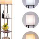 Floor Lamp with Shelves, Modern Square Standing Lamp with 3 Color Temperature Bulb, Corner Display Bookshelf Lamp for Living Room, Bedroom and Office (Brown)