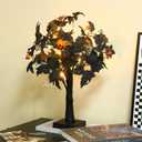 Bibelot 20inch Black Halloween Decorations, LED Lighted Halloween Tree Decor -Silk Black Maple Leaves, Pumpkins, Spiders,Cute Ghosts for Indoor Tabletop, Fireplace or Covered Outdoor Porch