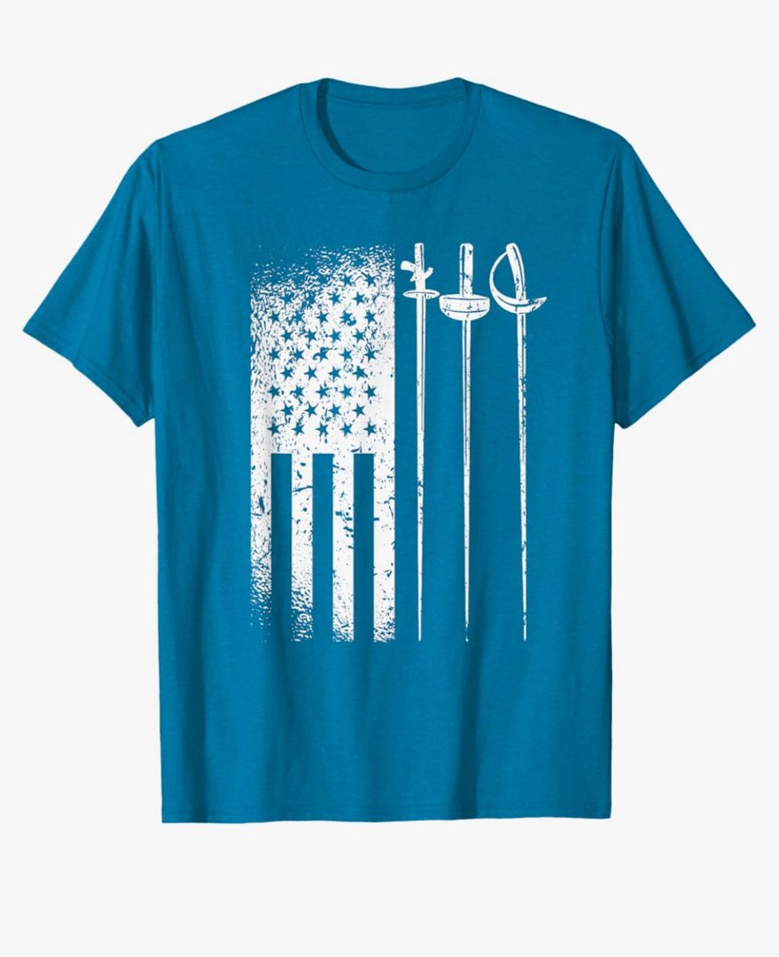 American Fencing Gear Patriotic USA Flag Fencer 4th of July T-Shirt for Women Girls Kids Men size 2Xl