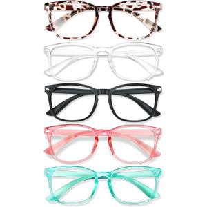 2 x Blue Light Glasses for Woman Men | 99% Blue Light Blocking Glasses for Computer Gaming TV Phone Screen Square Frame | Anti Eyestrain & UV Glare Protection - 5 Pairs