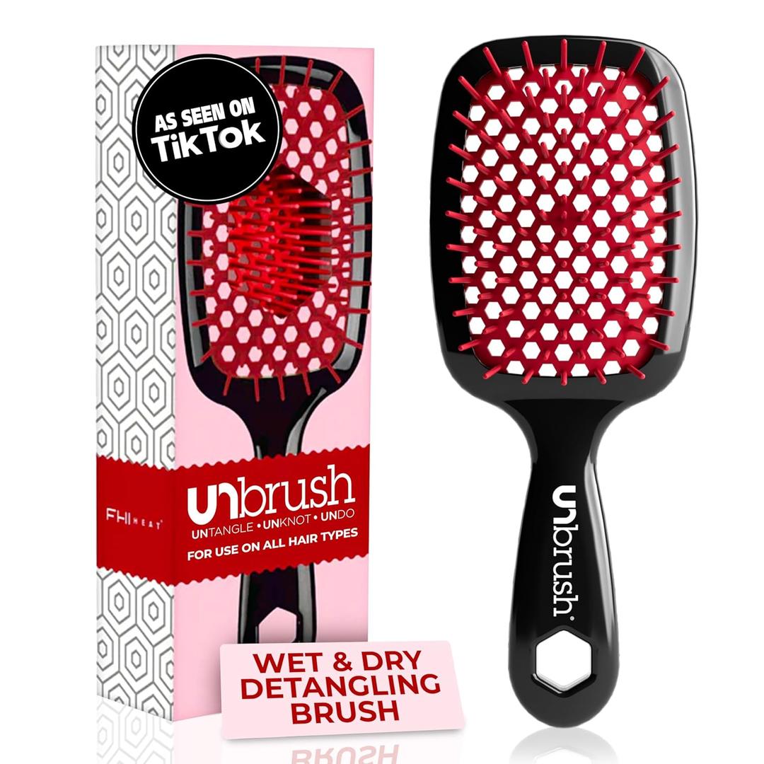 FHI Heat UNbrush Detangling Brush for Pain-Free Brushing on All Wet or Dry Hair Types  Durable DuoFlex Anti-Static Bristles, Lightweight Handle, Vented Hair Brush