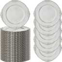 MAONAME 13" Antique White Charger Plates Set of 100, Embossed Plate Chargers Bulk, Round Charger for Dinner Plates, Plastic Table Chargers for Wedding Decor, Large