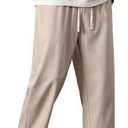 PRIJOUHE Mens Harem Pants Casual Lightweight Loose Fit Capri Pants Linen Beach Pants with Elastic Waistband (X-Large, 02-khaki)