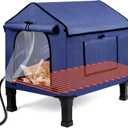 Heated Cat House for Outside, Waterproof Outdoor Cat Shelter with Thermostatic Pet Heating Pad for Winter, Large Elevated Pet Hetaing Bed with Rmoveable Canopy for All Seasons