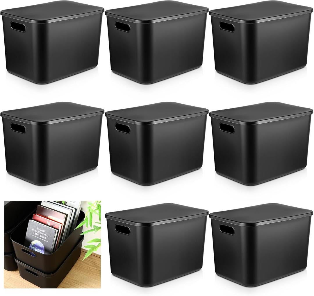 8 Pieces Storage Bins, 14.2 x 10.2 x 9.5 Inch, Black