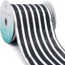 CT CRAFT LLC Black Satin with Silver Stripe Wired Ribbon 4 Inch x 10 Yards for Christmas Home Decor Tree Topper Bow Gift Wrapping DIY Crafts Wreath Garland