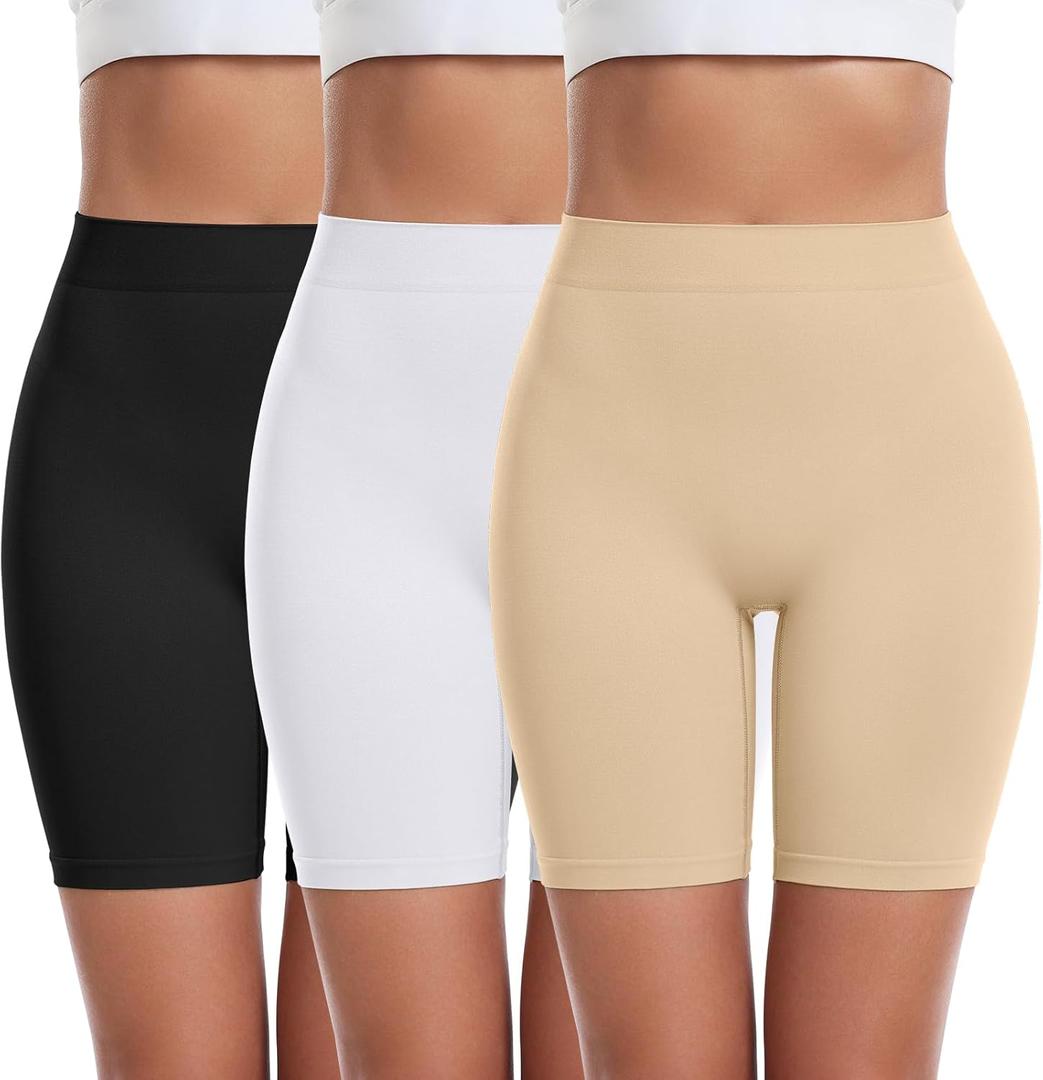 3 Pack Slip Shorts for Women Under Dress Comfortable Smooth Boyshorts Panties Biker Shorts (Medium, 3 Pack Black+white+nude)