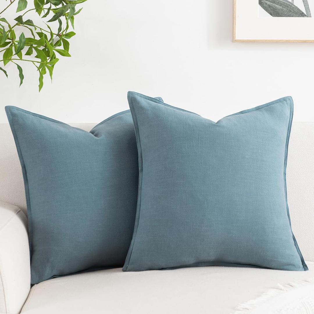 PANDICORN Light Blue Linen Throw Pillow Covers 20x20 Inch Natural Soft Textured Modern Farmhouse Decorations Decorative Throw Pillows Cases Cushion Covers Set of 2 for Bed Living Room Couch Sofa Decor