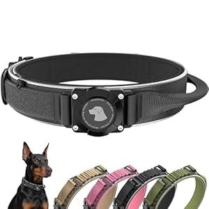 2025 New and Improved AirTag Dog Collar, Military Tactical Dog Collar with AirTag Holder - Adjustable Control Handle, Durable Metal Buckle, Comfortable GPS Dog Collars (M, Black)
