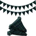 2 Pcs Green Blue Tartan Plaid Pennant Banner Flags Fabric Garland Triangle Bunting Flags 7.75 ft Playroom Wall Decor for Nursery Baby Shower Birthday Vintage Party Decorations