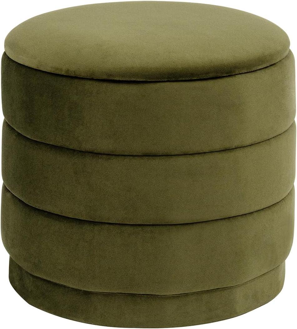 15" Round Velvet Storage Ottoman with Tray | Upholstered Folding Foot Rest Vanity Stool, Multifunctional Coffee Table for Living Room Bedroom Dorm, 15.4"D x 15.4"W x 14.6"H
