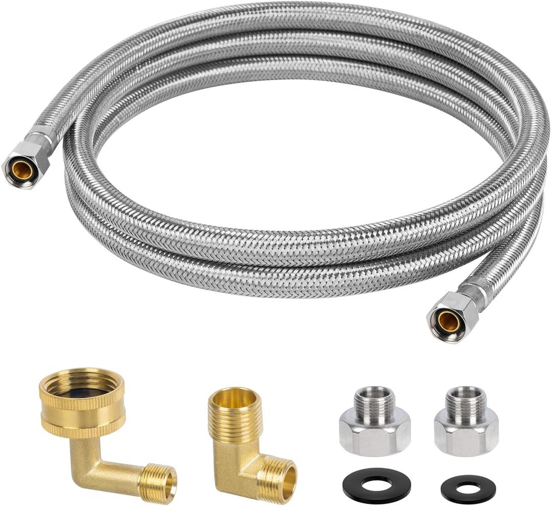 6 FT Dishwasher Installation Kit, Braided Stainless Steel Dishwasher Water Supply Line with 3/8" Compression Dishwasher Connectors, Burst-Resistant Inner Tube, Certified Safe