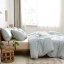 JELLYMONI 100% Natural Cotton 3pcs Striped Duvet Cover Sets,White Duvet Cover with Grayish Blue Stripes Pattern Printed Comforter Cover,with Zipper Closure & Corner Ties(Full Size)
