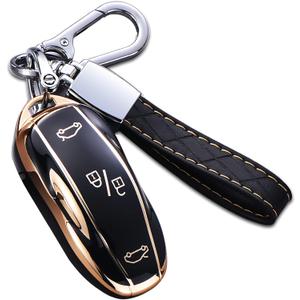 for Tesla Model X Key Fob Cover with Keychain, Full Cover Protection Key Fob Case Premium Soft TPU Smart Remote Key Holder (Black)