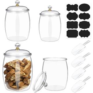4 Pcs 64 oz 90 oz Candy and Cookie Jar with Lids 4 Spoons Plastic Jars Decorative Apothecary Jars Candy Buffet Containers Clear Can Airtight Food Storage Canister for Home Decoration Supplies
