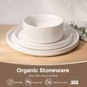 GBHOME Stoneware Dinnerware Sets for 4, 12 Pieces Lightweight Ceramic Ribbed Plates and Bowls Set, Reactive Glaze Stackable Plate Sets, Scratch Resistant Dishes, Microwave & Dishwasher Safe,White