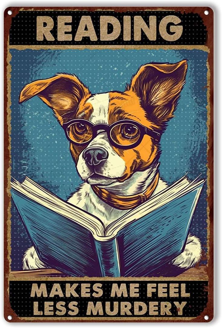 LIUAXICIA Metal Tin Sign Reading Makes Me Feel Less Murdery for Living Room Bedroom Office Wall Decor Home Decoration 8x12inch