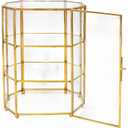 Glass Jewelry Display Case 6.7x4x8.4 inches Small Cabinet, 3-Tier Geometric Box Keepsake Trinket for Rings, Earrings, Crystals, Makeup Organizer, Multifunction Table Decoration Storage