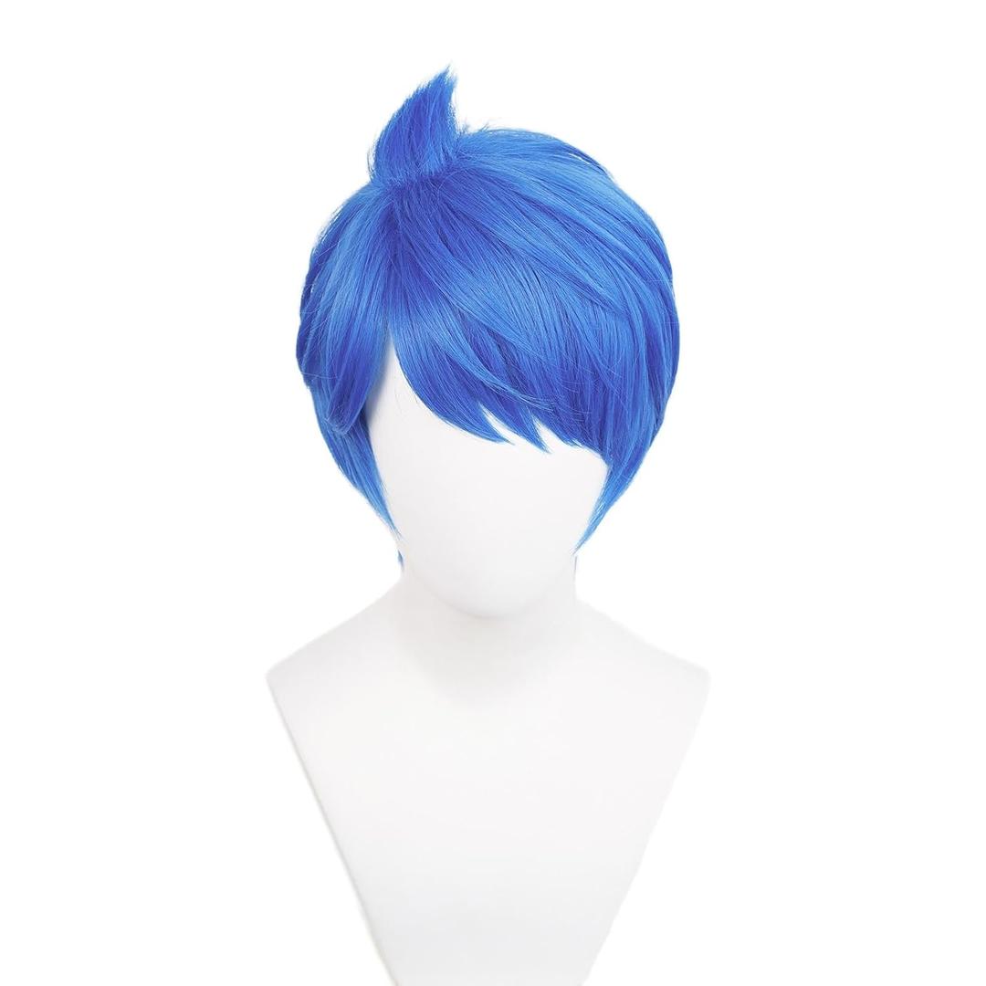 Women's Bright Blue Short Wig, Costume for Halloween party (Light blue)