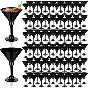 Domensi 100 Pack Black Martini Glasses Bulk Plastic Disposable Champagne Glasses 5 oz Plastic Mimosa Cups Wedding Cocktail Cups for Engagement Birthday 2026 Party Supplies