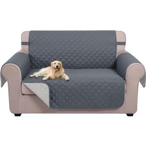 U-NICE HOME Loveseat Sofa Cover Reversible Couch Cover for Dogs with Elastic Straps Water Resistant Furniture Protector for Pets Couch Cover for 2 Cushion Couch (Loveseat, Dark Blue/Light Grey)
