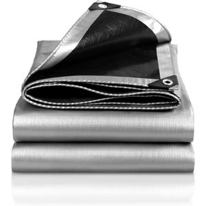 Heavy Duty Tarp 8' x 10', 12 Mil Thick Waterproof Poly Tarps, High Durability, Rip and Tear Resistant with Metal Grommets Every 20 Inches (Silver/Black)