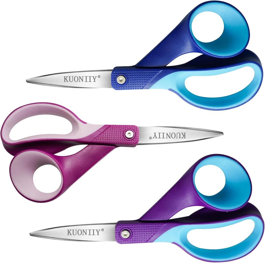 Left Handed Scissors7" Big Kids Scissors for Ages 8+,Real Left Handed for School or Crafting,3 Pack