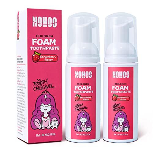 NOHOO Kids Foam Toothpaste with Fruit Flavor,Fluoride Free Natural Formul, Foam Toothpaste for Electric Toothbrush,Suitable for Toddler's Oral Cleaning and Cavity Prevention, Pack Of 1, Strawberry